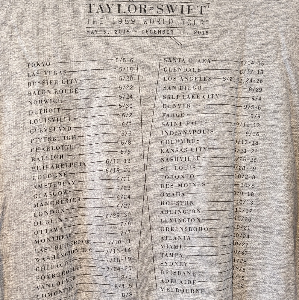 Authentic 1989 World Tour Merch - Taylor Swift Gray Long sleeve Tee